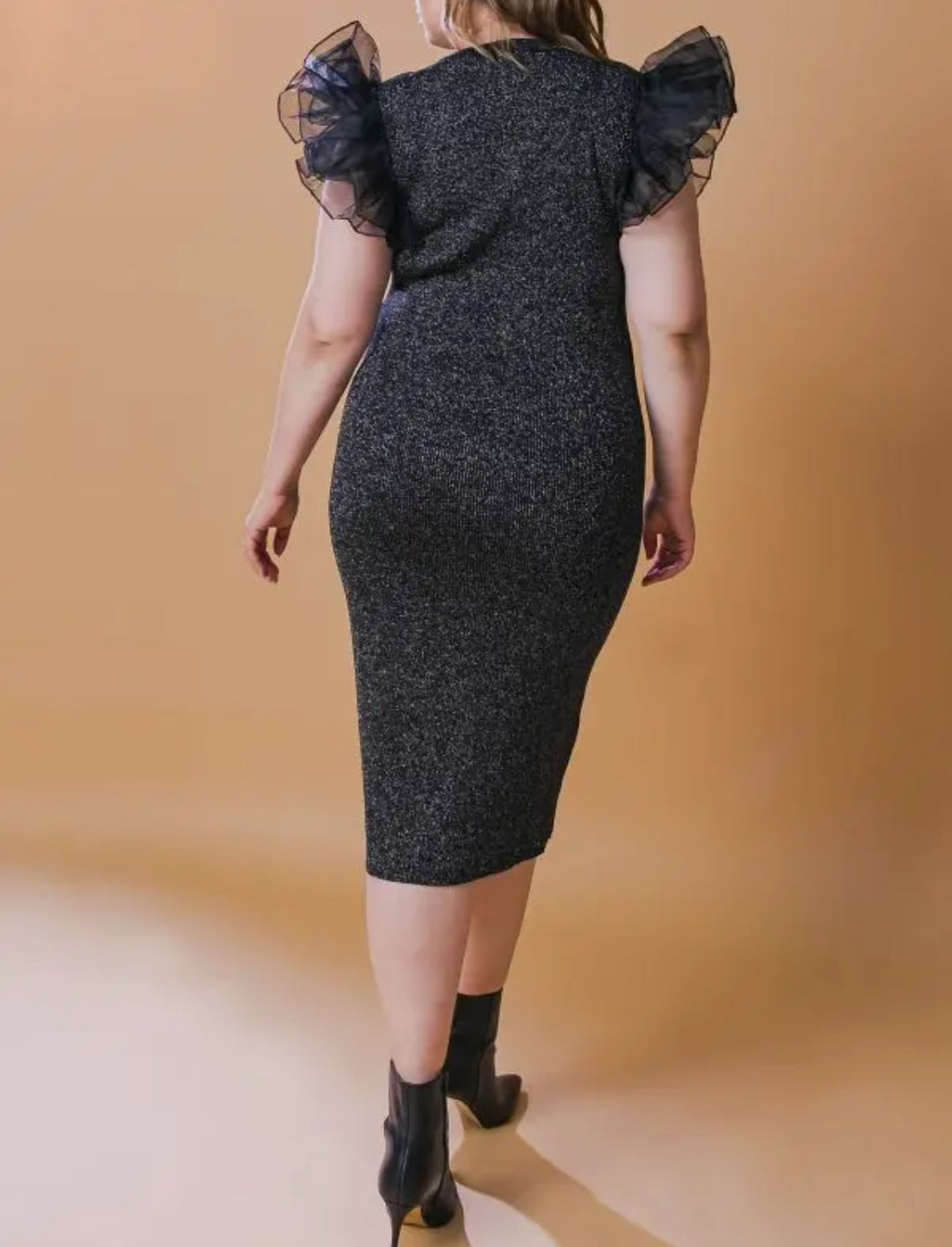 My Black Knit Metallic Dress W/ Organza Sleeves